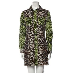 Ganni Animal Print Denim Dress